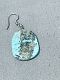 Native American Fascinating Vintage Santo Domingo Turquoise Slab Sterling Silver Earrings-Nativo Arts