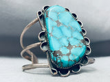 Towering Vintage Native American Navajo Spiderweb Turquoise Sterling Silver Bracelet