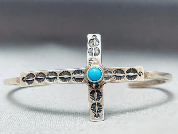 Turquoise Cross Vintage Native American Navajo Sterling Silver Bracelet Cuff-Nativo Arts