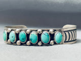 Six Stone Turquoise Vintage Native American Navajo Signed V Hicks Sterling Silver Cuff Bracelet