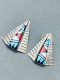 Teepee Inlay Vintage Zuni Turquoise Sterling Silver Earrings-Nativo Arts
