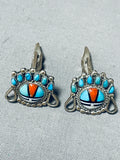 One Of Best Native American Navajo Blue Gem Turquoise Coral Inlay Silver Cuff Links-Nativo Arts