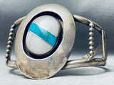 Intricate Vintage Native American Navajo Turquoise Pearl Sterling Silver Inlay Bracelet-Nativo Arts