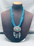 One Of The Finest Vintage Native American Navajo Turquoise Sterling Silver Necklace-Nativo Arts