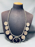 170 Grams Vintage Native American Navajo Coin Sterling Silver Squash Blossom Necklace-Nativo Arts