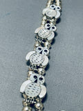 Snow Owl Vintage Native American Zuni Turquoise Inlay Sterling Silver Squash Blossom Necklace-Nativo Arts