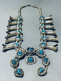 Gasp! Lee Vintage Native American Navajo Turquoise Sterling Silver Squash Blossom Necklace-Nativo Arts