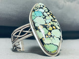 One Of Best Vintage Native American Navajo Spiderweb Green Turquoise Sterling Silver Bracelet-Nativo Arts