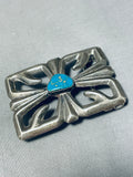 Artistic Vintage Native American Navajo Blue Gem Turquoise Sterling Silver Buckle-Nativo Arts