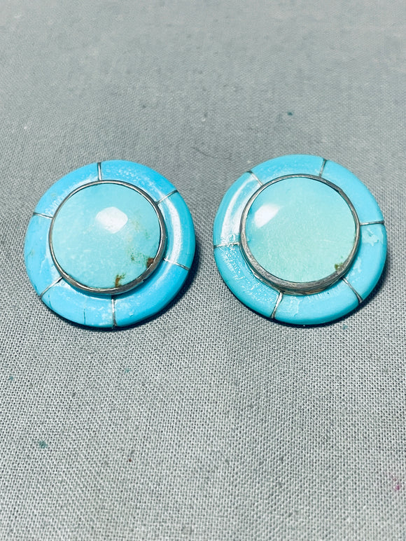 Exceptional Vintage Native American Navajo Sleeping Beauty Turquoise Sterling Silver Earrings-Nativo Arts