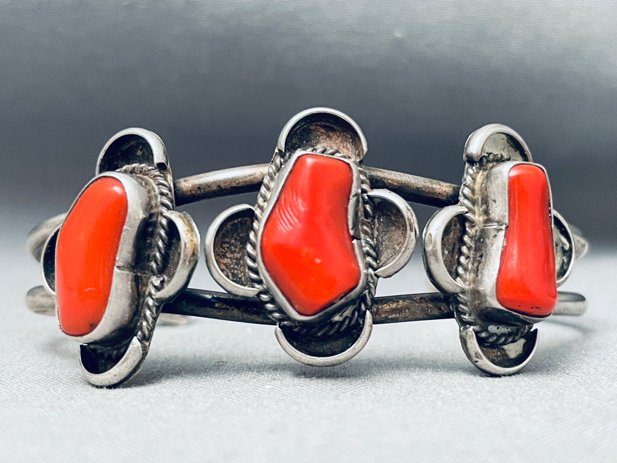 Chunky Big Corals Vintage Native American Navajo Sterling Silver Brace ...