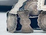 Hand Wrought Vintage Native American Navajo Sterling Silver Stamped Concho Belt-Nativo Arts
