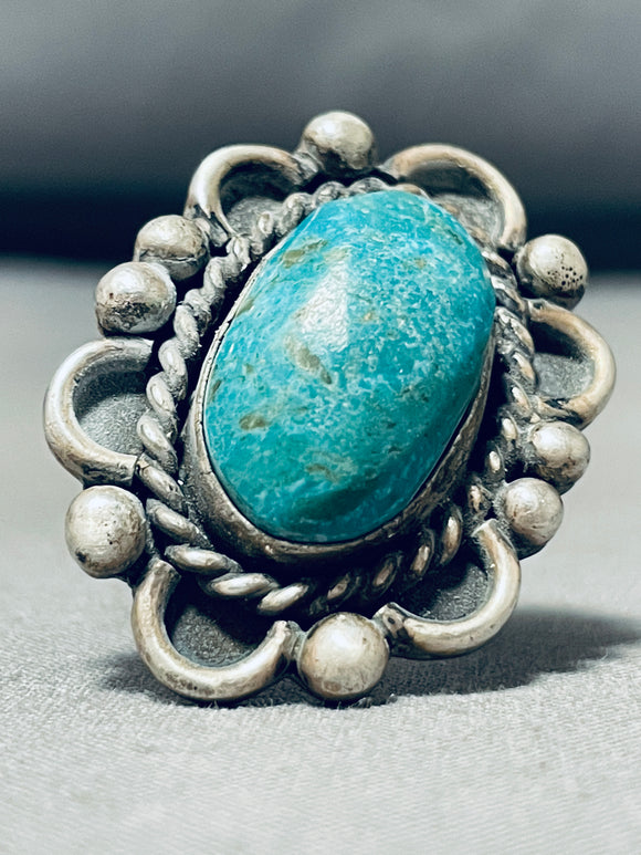 Noteworthy Vintage Native American Navajo Pilot Mountain Turquoise Dome Sterling Silver Ring-Nativo Arts