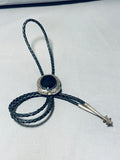 Brilliant Vintage Native American Navajo Onyx Sterling Silver Bolo Tie-Nativo Arts