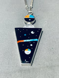 Outer Space Kachina Native American Navajo Turquoise Inlay Sterling Silver Necklace-Nativo Arts