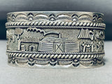 One Of The Most Detailed Vintage Native American Navajo Sterling Silver Bracelet Cuff-Nativo Arts