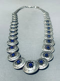 Statement Vintage Native American Navajo Lapis Sterling Silver Shadowbox Pillow Necklace-Nativo Arts
