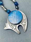Incredible Vintage Native American Navajo Lapis Bear Sterling Silver Inlay Necklace-Nativo Arts