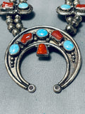 191 Grams Vintage Native American Navajo Turquoise Sterling Silver Squash Blossom Necklace-Nativo Arts
