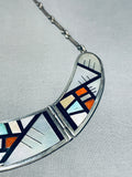 Oh The Intricacy!! Vintage Native American Zuni Turquoise Inlay Sterling Silver Necklace-Nativo Arts