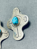 Dropdead Gorgeous Vintage Native American Navajo Turquoise Cross Sterling Silver Earrings-Nativo Arts
