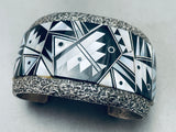 The Best Vintage Native American Navajo Black And White Sterling Silver Inlay Bracelet-Nativo Arts
