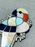 Cool Parrot!! Vintage Native American Zuni Turquoise Inlay Sterling Silver Pendant Pin-Nativo Arts