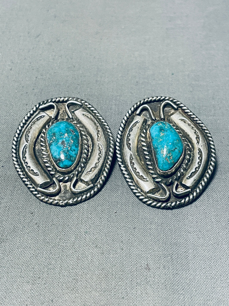 Silver Turquoise Earrings hot Clip Navajo Vintage