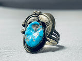 Important Will Singer Vintage Native American Navajo Turquoise Sterling Silver Leaf Ring-Nativo Arts