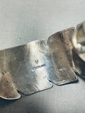 Crazy Detail Vintage Native American Navajo Sterling Silver Feather Bracelet Cuff-Nativo Arts