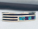 6 Inch Wrist Vintage Native American Navajo Inlay Turquoise Sterling Silver Bracelet-Nativo Arts