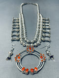 Two Sided Turquoise Coral Native American Navajo Sterling Silver Squash Blossom Necklace-Nativo Arts