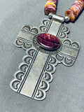 Carson Blackgoat Native American Navajo Purple Spiny Oyster Sterling Silver Cross Pendant-Nativo Arts
