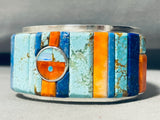 6.5 Inch Wrist Native American Navajo Turquoise Inlay Sterling Silver Bracelet Cuff-Nativo Arts