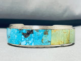 Awesome Native American Navajo Signed Inlay Pilot Mountain Royston Turquoise Silver Bracelet-Nativo Arts