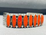 Important Long Coral Native American Navajo Sterling Silver Bracelet Cuff-Nativo Arts