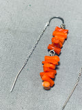 Dazzling Native American Navajo Coral Sterling Silver Earrings-Nativo Arts