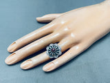 Hand Repoussed Vintage Native American Navajo Concho Purple Shell Sterlign Silver Ring-Nativo Arts