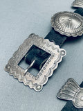 Hand Wrought Vintage Native American Navajo Sterling Silver Stamped Concho Belt-Nativo Arts
