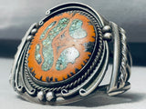 Walnut & Green Turquoise Inlay Vintage Native American Navajo Sterling Silver Bracelet-Nativo Arts