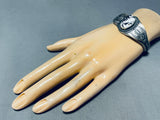Bold Vintage Signed Native American Navajo White Buffalo Sterling Silver Bracelet-Nativo Arts