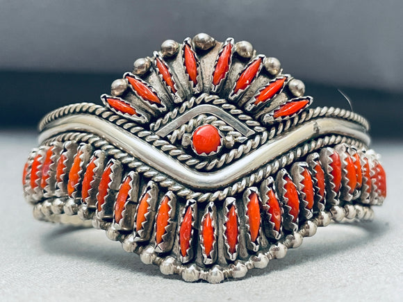 Nel Morgan Vintage Native American Navajo Needle Coral Sterling Silver Bracelet-Nativo Arts