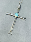 Elegant Native American Navajo Royston Turquoise Sterling Silver Cross Necklace-Nativo Arts