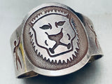 Huge Vintage Navajo Lion Sterling Silver Bracelet Cuff Old-Nativo Arts