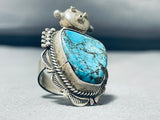 Noteworthy Vintage Native American Navajo Signed Spiderweb Turquoise Silver Huge Kachina Ring-Nativo Arts