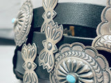 Gasp! Hand Tooled Vintage Native American Navajo Turquoise Sterling Silver Concho Belt-Nativo Arts