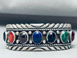 Sample Of Stones Vintage Native American Navajo Sterling Silver Bracelet Cuff-Nativo Arts