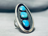 Intriguing Vintage Native American Navajo Pilot Mountain Turquoise Sterling Silver Ring-Nativo Arts