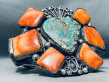 144 G, Huge Vintage Native American Navajo Turquoise Shell Sterling Silver Bracelet
