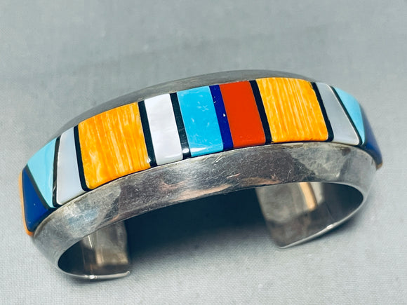 6.5 Inch Wrist Vintage Native American Navajo Turquoise Inlay Sterling Silver Bracelet Cuff-Nativo Arts
